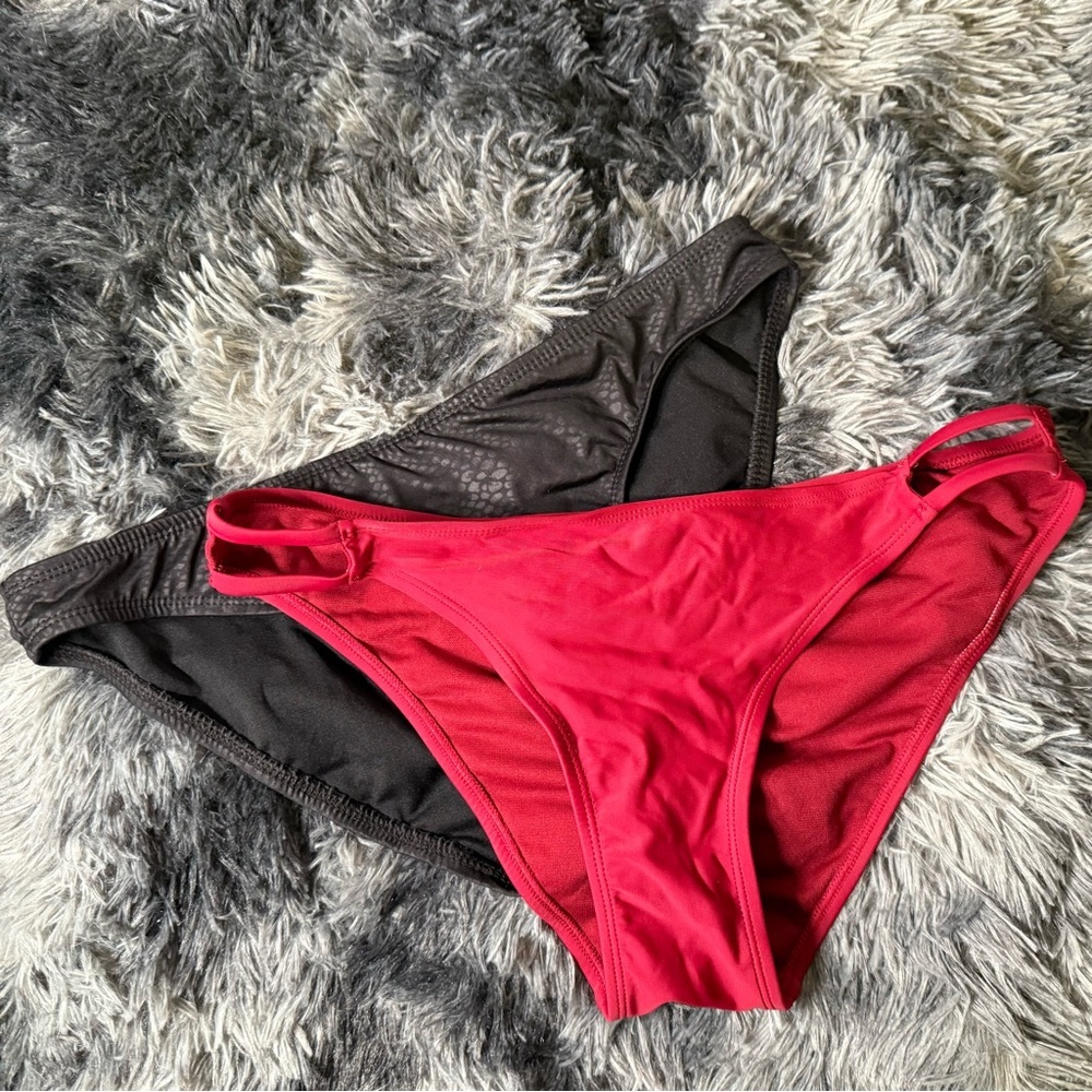 Xhilaration and Mossimo two set of women’s swim bottoms Black and Red. Size L